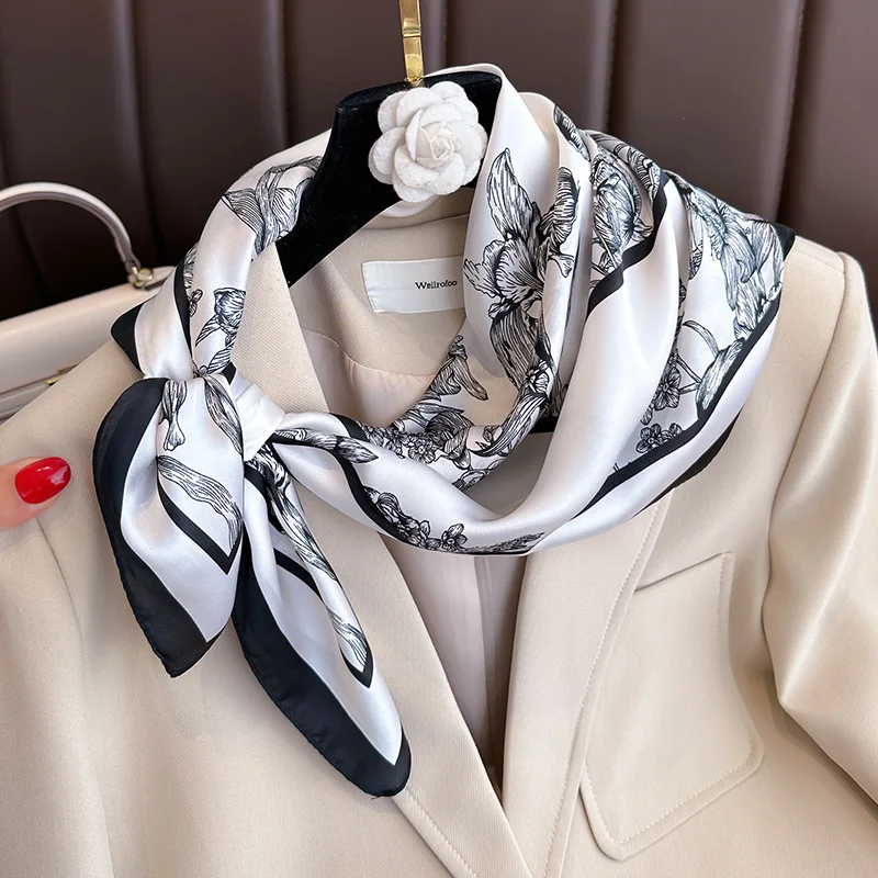 70*70cm Luxury Floral Print Si - Silk Neck Scarf 评论和价格