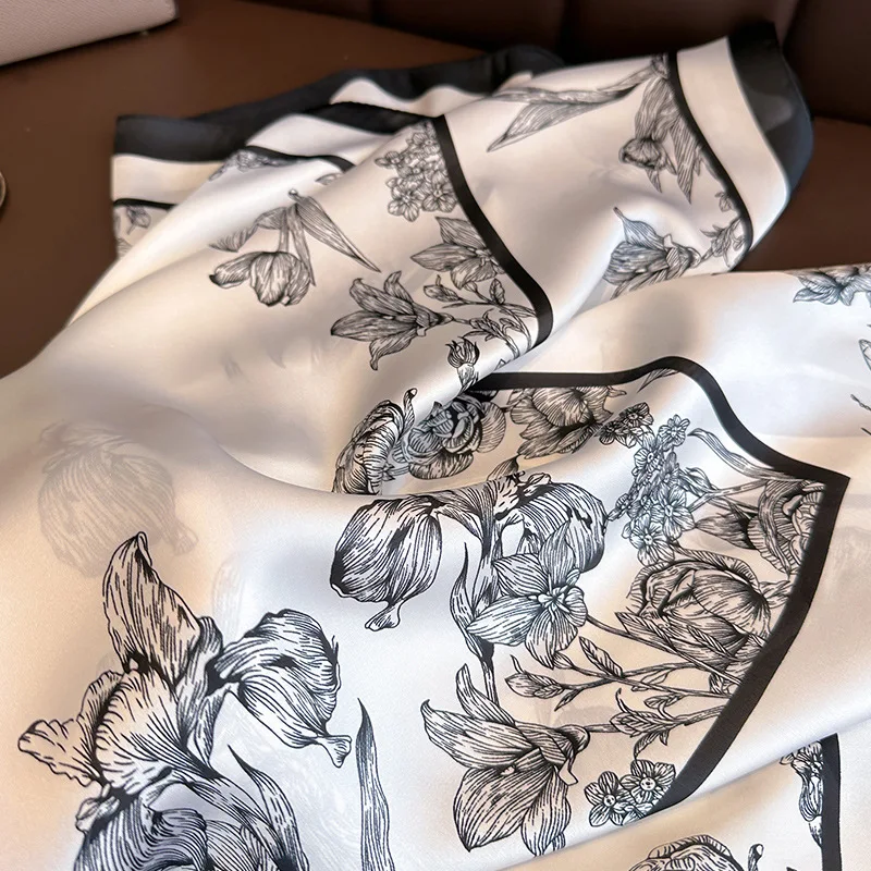 70*70cm Luxury Floral Print Si - Silk Neck Scarf 评论和价格
